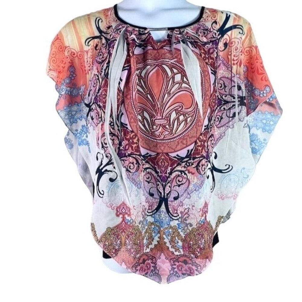 Cocomo Women's Boho Print Overlay Poncho Top With Inner Black Tank  XL